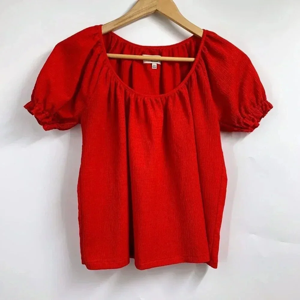 Madewell‎ Texture & Thread Women's Peasant L2939 Top Puff Sleeve Shirt Size XXS